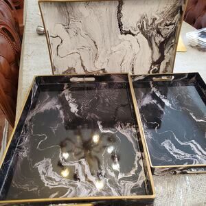 Lindsey Sinclair marbelized matte serving tray set New